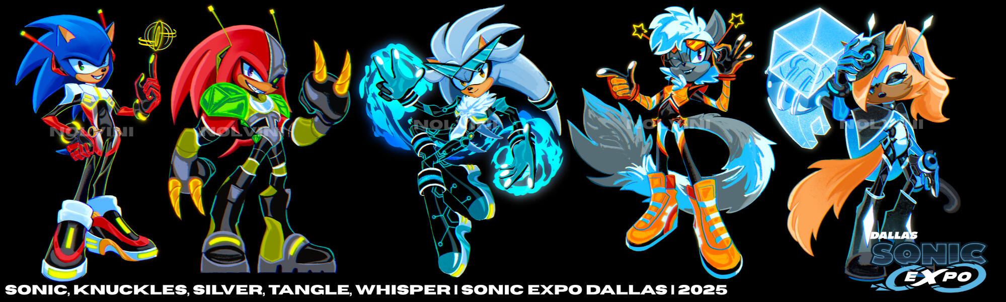 Sonic EXPO Dallas (2025) Character Art - Sonic, Knuckles, Silver, Tangle, and Whisper