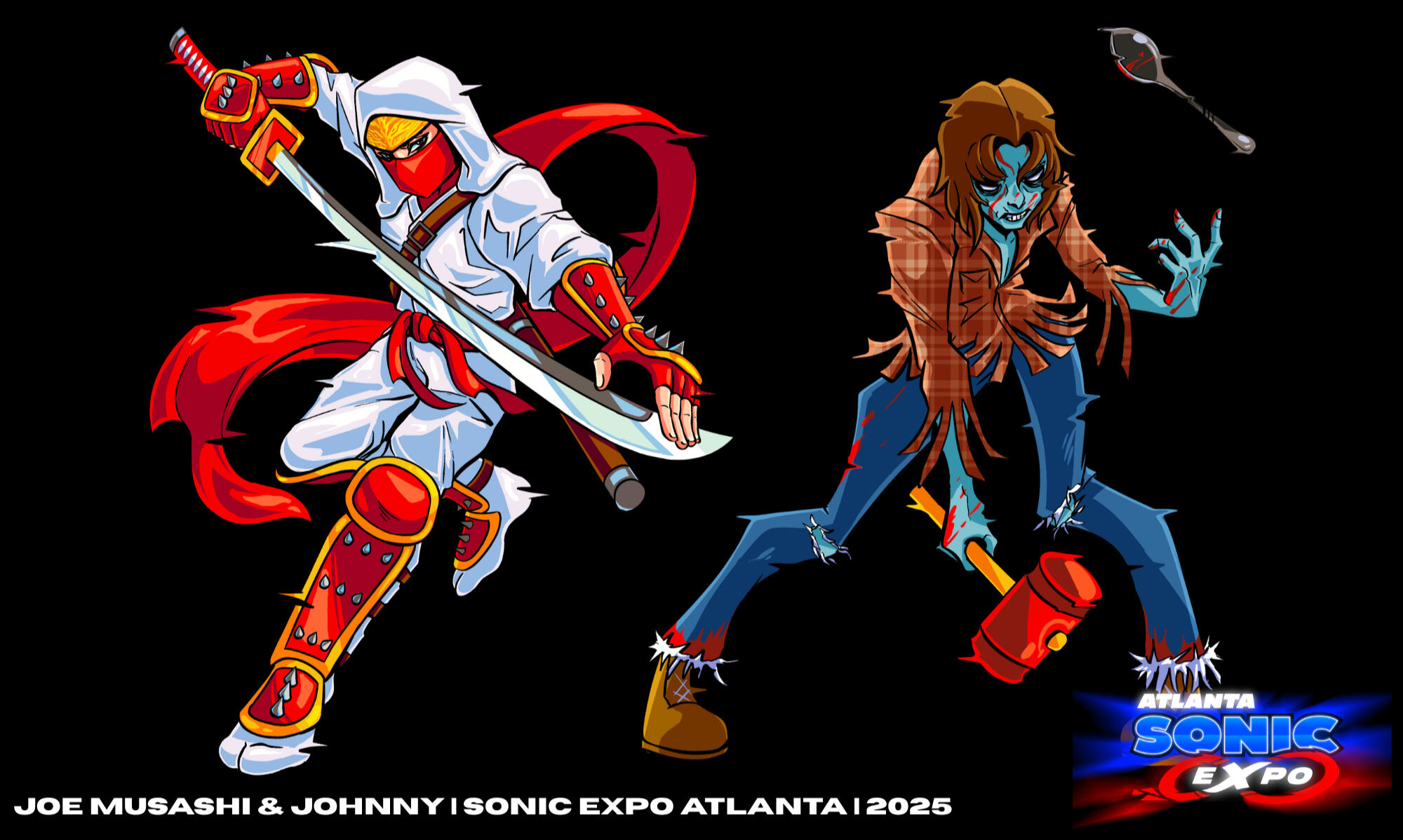 Sonic EXPO Atlanta (2025) Character Art - Joe Musashi (Shinobi) and Johnny (House of the Dead)
